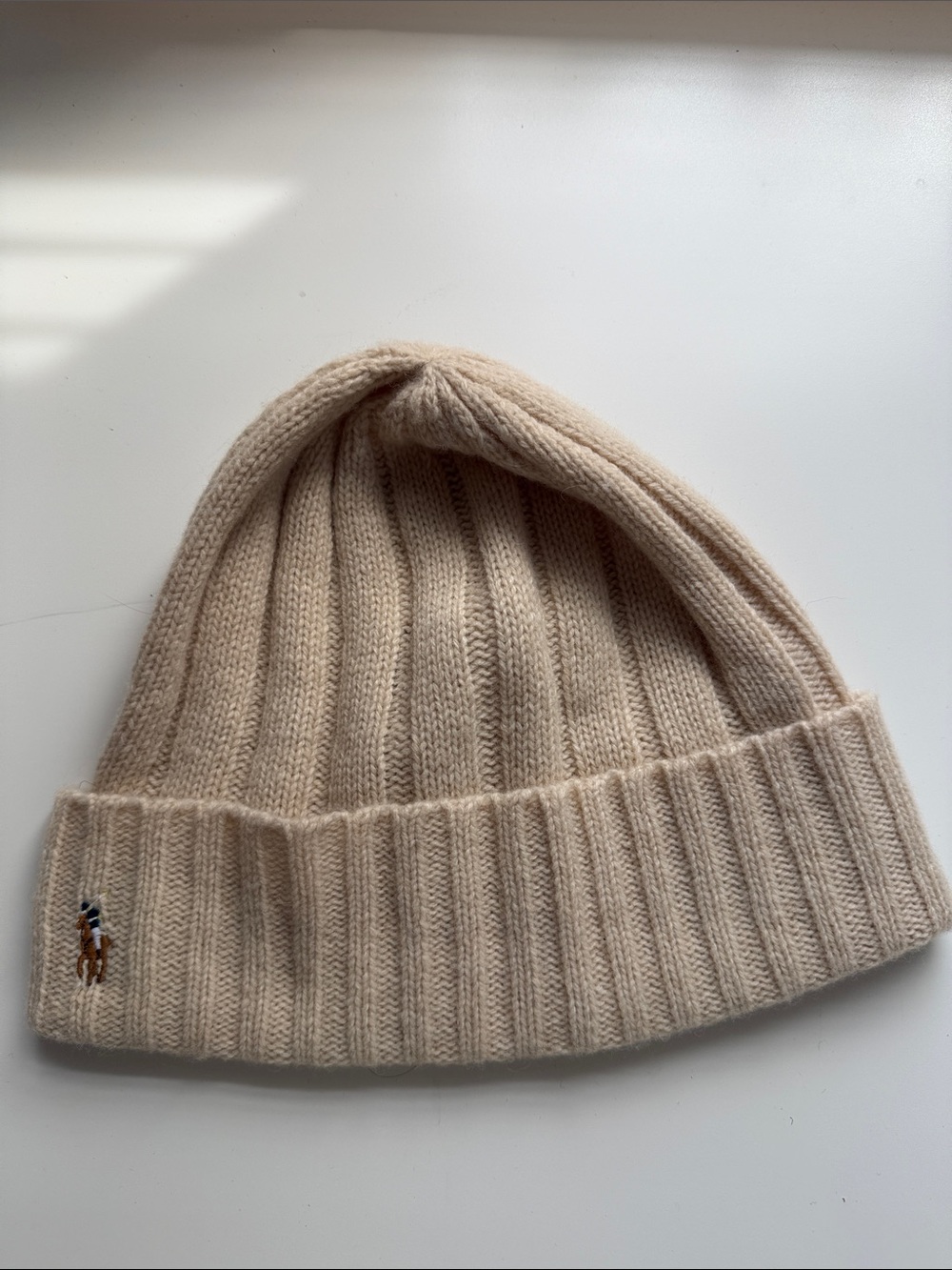 Polo by Ralph Lauren Neutral Ribbed Folded Cuff Beanie